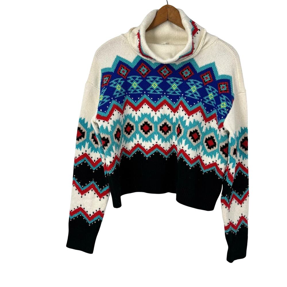 RARE Alice and Olivia Nordic Fair Isle Sweater M Sample Turtleneck Holiday Ski